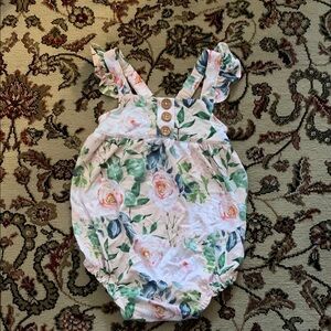 Floral Baby Romper with Ruffle Straps